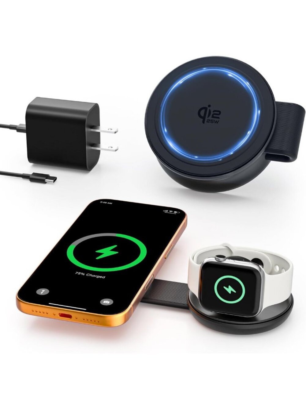 2-in-1 Magnetic Wireless Charger Pad, Qi2 Fast Charging for MagSafe Devices